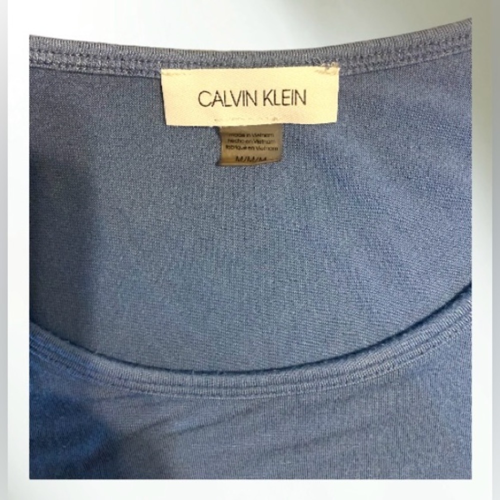 Calvin Klein Midi Sheath Wrap Dress Jersey Knit in Blue Size Medium - Picture 8 of 9